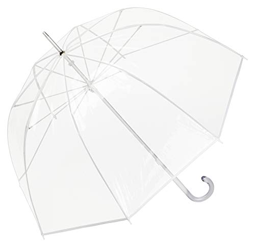 VON LILIENFELD® Paraguas de Iluvia Largo Clásico Calidad Grande Mujer Hombres Campana Transparente Translúcido Melina Blanco