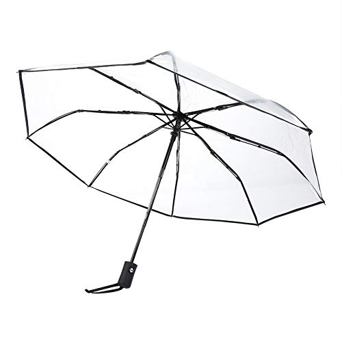 Wifehelper Paraguas Transparente para la Lluvia, Plegable, Triple, para Mujer, Moda, Paraguas, Negro/Rosa(Negro)