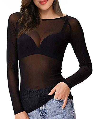 ZANZEA Mujer Camiseta Blusa Transparente Mangas Largas Elegante Moda Oficina Casual negro-280882 EU 36