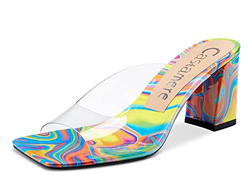 Castamere Mujer Sandalias Slingback Transparente Punta Abierta Ancho Tacón 7.5CM Heel Multicolor Arcoíris Zapatos EU 41