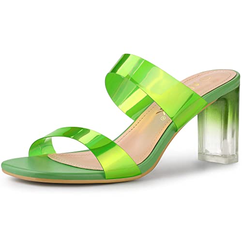 Allegra K Women's Colorful Straps Chunky Heel Clear Heels Sandals Green US 5/UK 3/EU 35