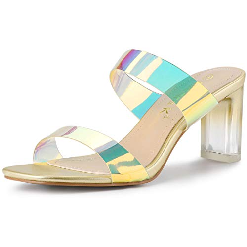 Allegra K Sandalias Correas Transparentes De Colores Claros Talón Grueso para Mujeres Oro 35