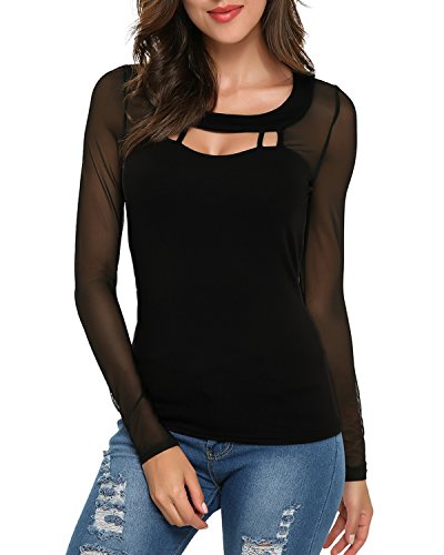 ZANZEA Mujer Camiseta Blusa Transparente Mangas Largas Elegante Moda Oficina Casual negro-554477 EU 36