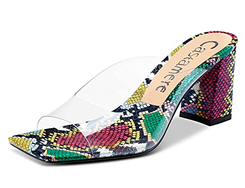 Castamere Mujer Sandalias Slingback Transparente Punta Abierta Ancho Tacón 7.5CM Heel Multicolor Serpiente Zapatos EU 41