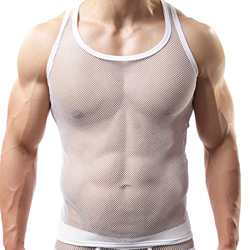 Chaleco de Hombre Sexy Malla Transpirable Camiseta sin Mangas Transparente Bikini Briefs Traje de baño