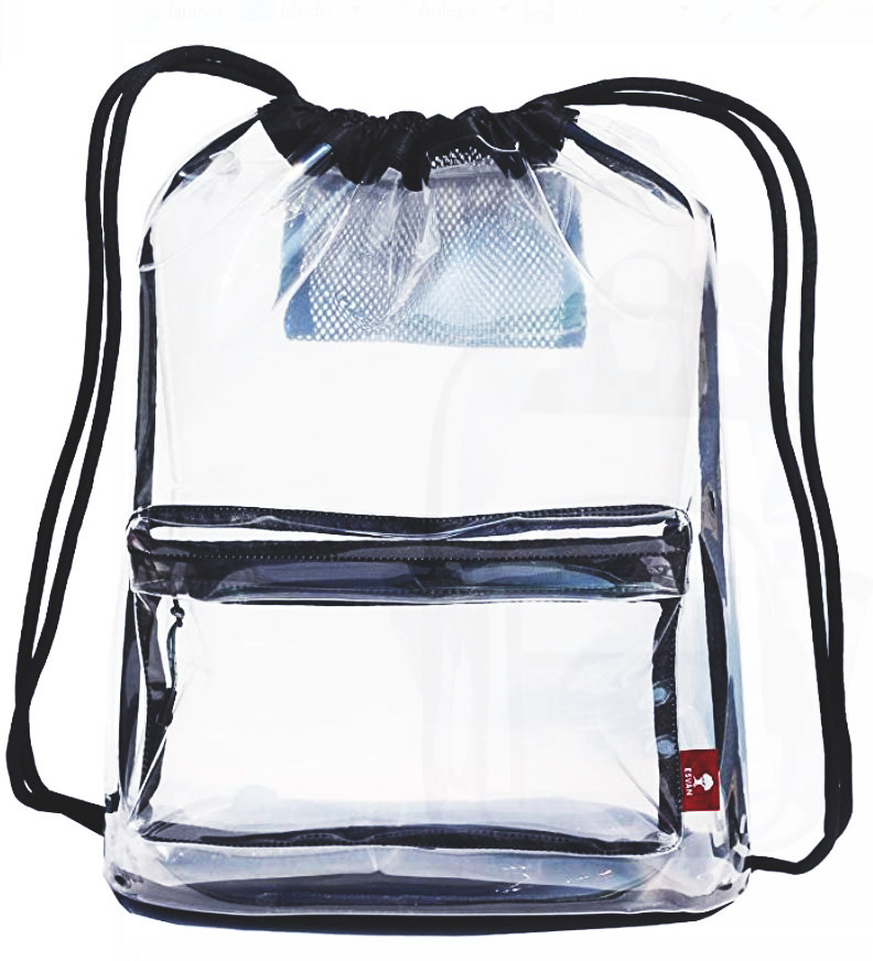 mochila saco transparente con cordón para gimnasio unisex